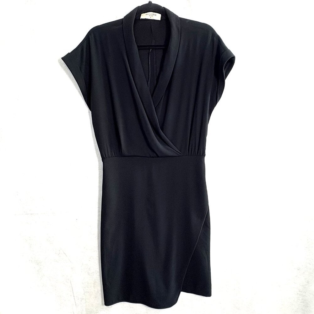 MM LAFLEUR Women V Neck Cap Sleeve Faux Wrap Tory Dress Sz 12 Black 43-10
